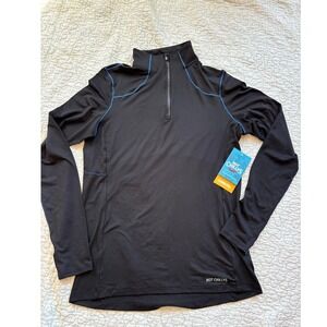 Hot Chillys Womens Clima-Tek 1/4 Zip Black Blue Stitching Size Medium